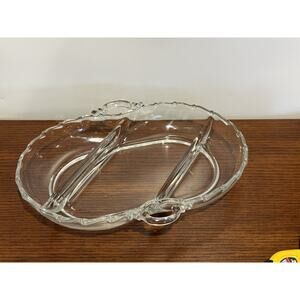 Vtg Fostoria Century 3 Part Divided Relish Dish Elegant Glass Flowing Raindrops